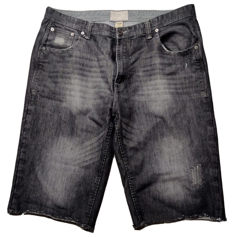 FREE PLANET Men Size 38 Charcoal Cut-Off 14" Denim Shorts